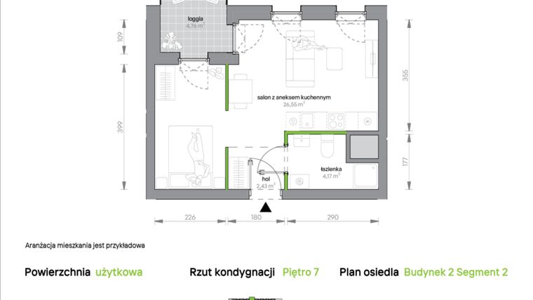 Rzut - Mieszkanie na sprzedaż 1 pokój o powierzchni 33,15 m² - numer 2.7.M10 w Morska Vita
