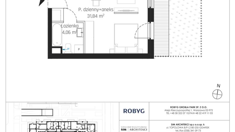 Rzut - Mieszkanie na sprzedaż 1 pokój o powierzchni 37,12 m² - numer J.0M11 w Nadmotławie Apartments etap J