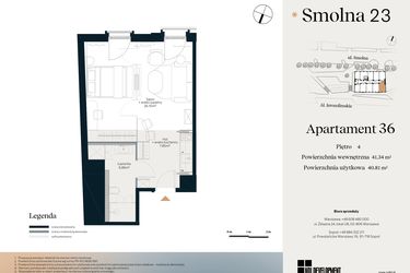 Rzut - Mieszkanie na sprzedaż 1 pokój o powierzchni 41,34 m² - numer U.5.36 w Smolna 23