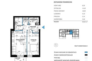 Rzut - Mieszkanie na sprzedaż 2 pokoje o powierzchni 49,89 m² - numer 5 w Comfort Corner
