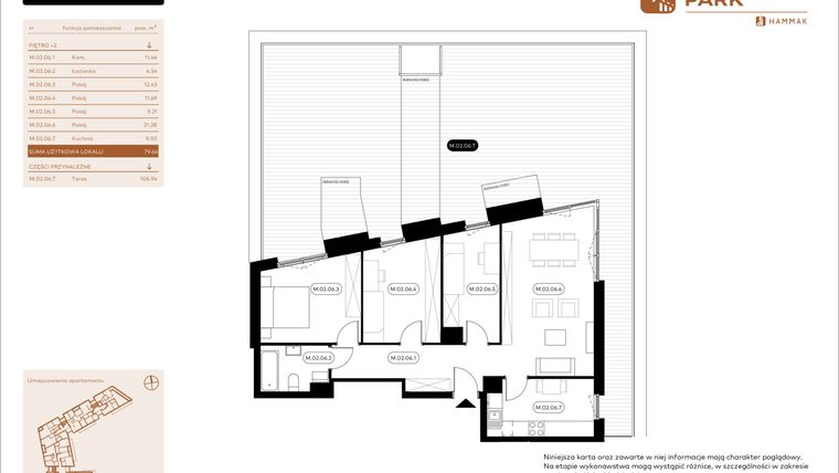 Rzut - Mieszkanie na sprzedaż 4 pokoje o powierzchni 79,66 m² - numer 2.06 w Białoprądnicka Park