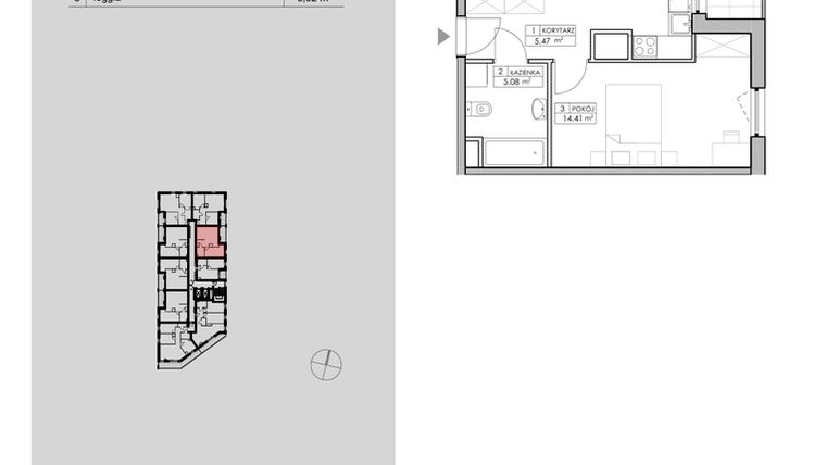 Rzut - Mieszkanie na sprzedaż 2 pokoje o powierzchni 48,46 m² - numer 2.A97 w Niebieski Bursztyn II