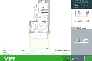 Rzut - Mieszkanie na sprzedaż 2 pokoje o powierzchni 43,97 m² - numer C2.1.0.02 w Aroma Park Lofty
