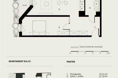 Rzut - Mieszkanie na sprzedaż 2 pokoje o powierzchni 53,07 m² - numer B/0/12 w Ogrodowa 12