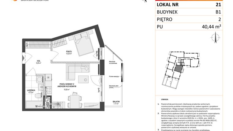 Rzut - Mieszkanie na sprzedaż 2 pokoje o powierzchni 40,44 m² - numer 21 w Leśna Góra
