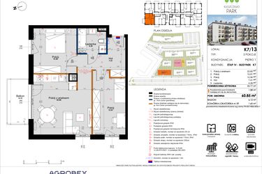 Rzut - Mieszkanie na sprzedaż 3 pokoje o powierzchni 59,69 m² - numer K7/13 w Kleszczewo Park - etap IV