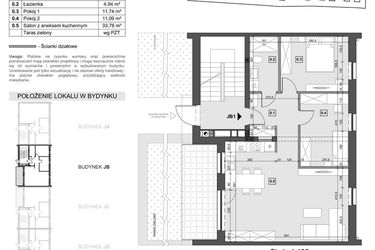 Rzut - Mieszkanie na sprzedaż 4 pokoje o powierzchni 69,25 m² - numer JB1 w Wzgórze Zelwerowicza