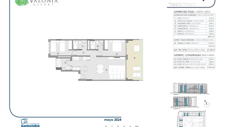 Rzut - Mieszkanie na sprzedaż 3 pokoje o powierzchni 81,34 m² - numer 173 w Valonia - Alicante