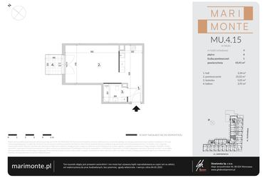 Rzut - Mieszkanie na sprzedaż 1 pokój o powierzchni 43,41 m² - numer MU.4.15 w Marimonte - apartamenty inwestycyjne