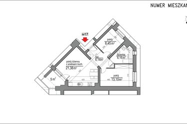 Rzut - Mieszkanie na sprzedaż 3 pokoje o powierzchni 55,23 m² - numer 1m.17 w Osiedle Rytm