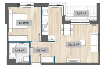 Rzut - Mieszkanie na sprzedaż 2 pokoje o powierzchni 49,6 m² - numer F1.A.04.01 w Sady Żoliborz