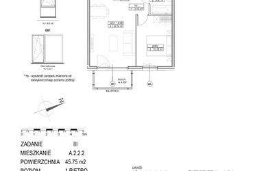 Rzut - Mieszkanie na sprzedaż 2 pokoje o powierzchni 45,75 m² - numer A.2.2.2 w Atut III