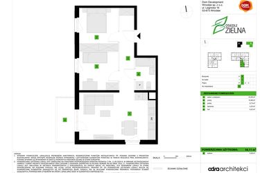 Rzut - Mieszkanie na sprzedaż 3 pokoje o powierzchni 56,11 m² - numer B13 w Osiedle Zielna IV faza 2