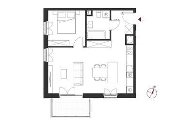 Rzut - Mieszkanie na sprzedaż 2 pokoje o powierzchni 49,69 m² - numer B.1.11 w Apartamenty Symfonia