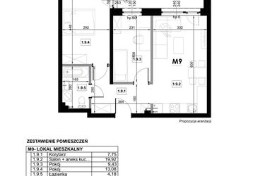 Rzut - Mieszkanie na sprzedaż 3 pokoje o powierzchni 54,36 m² - numer M9 w Miejska Premium II