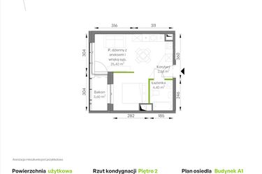Rzut - Mieszkanie na sprzedaż 1 pokój o powierzchni 32,28 m² - numer A1/02/31 w WUWA Vita