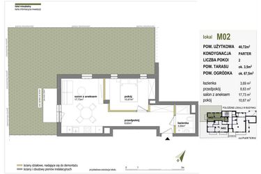 Rzut - Mieszkanie na sprzedaż 2 pokoje o powierzchni 40,72 m² - numer M02 w Międzylesie przy lesie