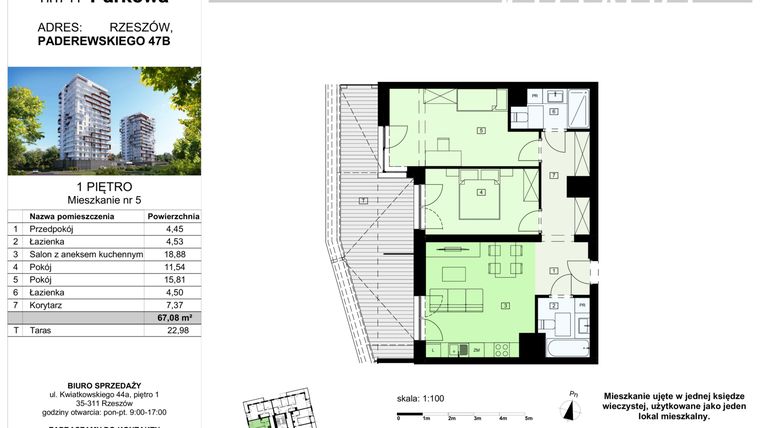 Rzut - Mieszkanie na sprzedaż 3 pokoje o powierzchni 66,9 m² - numer 5/B7 w Dzielnica Parkowa VII