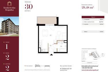 Rzut - Mieszkanie na sprzedaż 1 pokój o powierzchni 29,48 m² - numer 2.M30 w Krakowska Rogatka