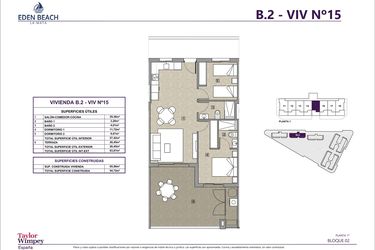 Rzut - Mieszkanie na sprzedaż 2 pokoje o powierzchni 65,56 m² - numer 15 w Eden Beach 2