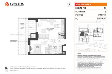 Rzut - Mieszkanie na sprzedaż 2 pokoje o powierzchni 39,59 m² - numer B.23 w Osiedle Warszawska etap III