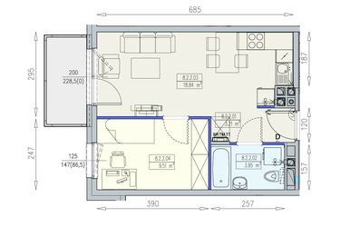 Rzut - Mieszkanie na sprzedaż 2 pokoje o powierzchni 35,51 m² - numer K2 8/2/2/2a w Południk 17 - budynek K2