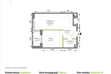 Rzut - Mieszkanie na sprzedaż 2 pokoje o powierzchni 42,83 m² - numer A1/01/18 w WUWA Vita