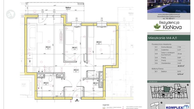 Rzut - Mieszkanie na sprzedaż 3 pokoje o powierzchni 65,33 m² - numer M4-A/1 w Rezydencja Klonowa
