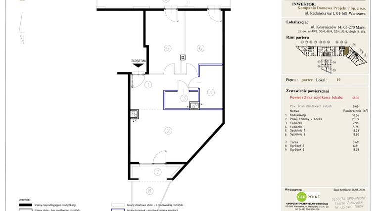 Rzut - Mieszkanie na sprzedaż 3 pokoje o powierzchni 68,36 m² - numer 19 w Markowy Targówek