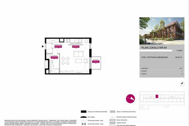 Rzut - Mieszkanie na sprzedaż 1 pokój o powierzchni 38,79 m² - numer G1.64 w Fuzja Mieszkania Loftowe