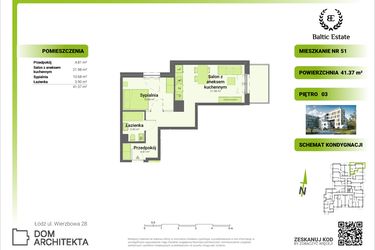 Rzut - Mieszkanie na sprzedaż 2 pokoje o powierzchni 41,79 m² - numer 03.M.51 w Dom Architekta