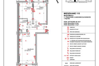 Rzut - Mieszkanie na sprzedaż 3 pokoje o powierzchni 56,14 m² - numer 8.115 w Osiedle 4 Pory Roku - Etap VII