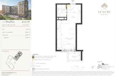 Rzut - Mieszkanie na sprzedaż 1 pokój o powierzchni 30,21 m² - numer M24/KL4 w LUXURY POINT