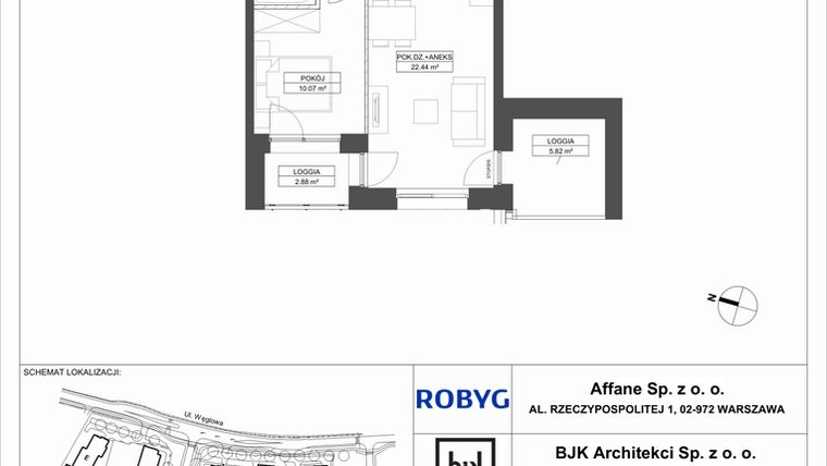 Rzut - Mieszkanie na sprzedaż 2 pokoje o powierzchni 40,7 m² - numer A.4M01 w WENDY
