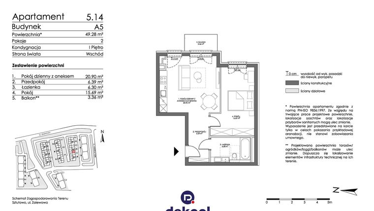 Rzut - Mieszkanie na sprzedaż 2 pokoje o powierzchni 49,28 m² - numer 5.14 w Trimare