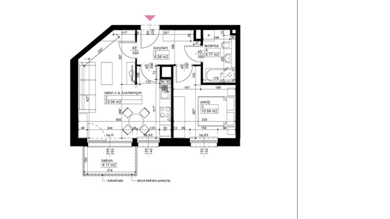 Rzut - Mieszkanie na sprzedaż 2 pokoje o powierzchni 44,71 m² - numer B/4/4/18 w Malta Wołkowyska etap III