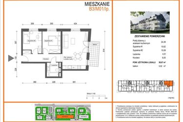 Rzut - Mieszkanie na sprzedaż 3 pokoje o powierzchni 58,67 m² - numer B3/M01/1P w Zielony Brochów 7