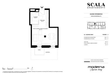 Rzut - Mieszkanie na sprzedaż 1 pokój o powierzchni 30,82 m² - numer H-6 (E) w Scala