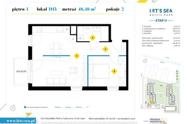 Rzut - Mieszkanie na sprzedaż 2 pokoje o powierzchni 48,48 m² - numer D13 w Let's Sea Baltic Park II