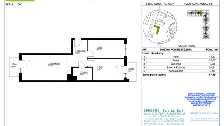 Rzut - Mieszkanie na sprzedaż 3 pokoje o powierzchni 57,19 m² - numer B39 w Jasielska 8C