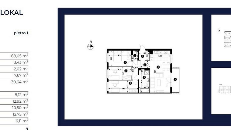 Rzut - Mieszkanie na sprzedaż 4 pokoje o powierzchni 88,84 m² - numer 15B w Nowa Winnica