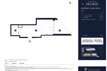 Rzut - Mieszkanie na sprzedaż 1 pokój o powierzchni 33,99 m² - numer D43 w Rezydencja Zegrze etap III