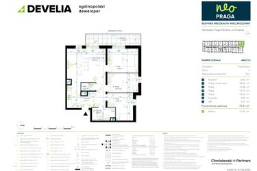 Rzut - Mieszkanie na sprzedaż 4 pokoje o powierzchni 79,41 m² - numer AA0315 w Neo Praga