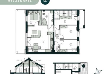 Rzut - Mieszkanie na sprzedaż 4 pokoje o powierzchni 91,74 m² - numer E2 w Aleja Wiśniowa Pogórze