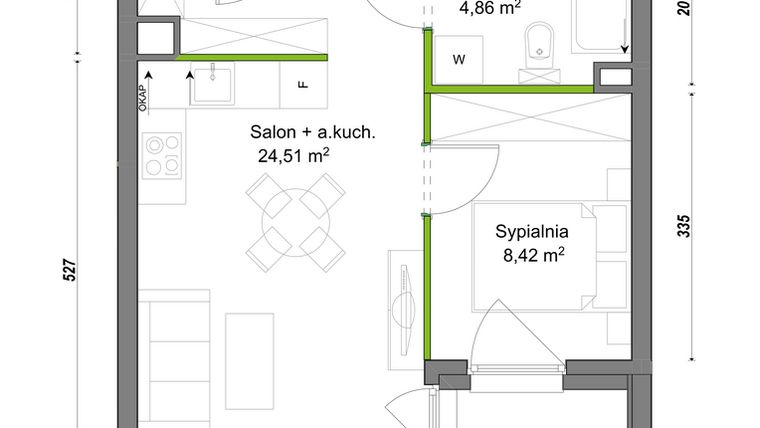 Rzut - Mieszkanie na sprzedaż 2 pokoje o powierzchni 37,79 m² - numer E2/G/12 w Orawska Vita