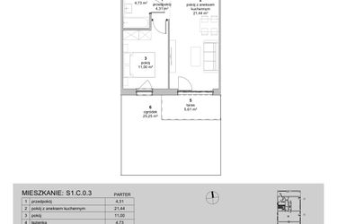 Rzut - Mieszkanie na sprzedaż 2 pokoje o powierzchni 41,48 m² - numer S1.C.0.3 w ATAL Idea Swarzędz II