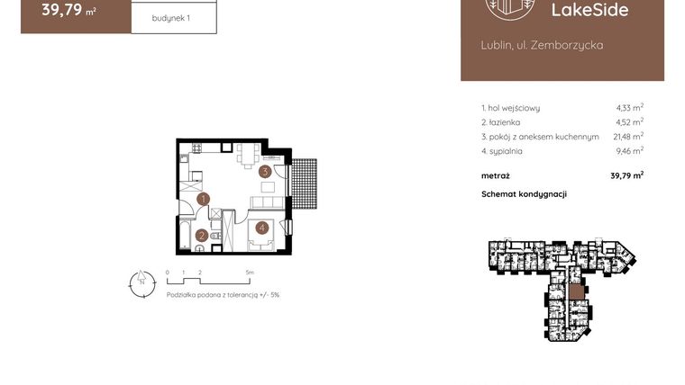 Rzut - Mieszkanie na sprzedaż 2 pokoje o powierzchni 39,79 m² - numer 1.B.0.03 w Murapol LakeSide