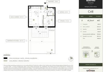 Rzut - Mieszkanie na sprzedaż 2 pokoje o powierzchni 41,54 m² - numer C48 w Quattro Ursynów