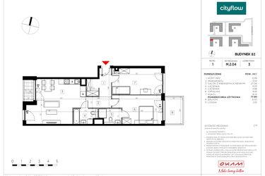 Rzut - Mieszkanie na sprzedaż 3 pokoje o powierzchni 77,9 m² - numer M.2.04 w CityFlow etap II