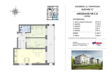 Rzut - Mieszkanie na sprzedaż 3 pokoje o powierzchni 61,26 m² - numer C8 w Miejski Las